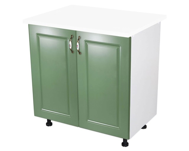 Masca pentru chiuveta cu 2 usi 80 cm Zebra, Alb/MDF Verde cu blat Alb, 80 x 85 x 60 cm